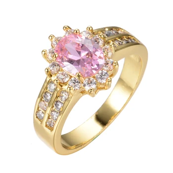 Luxusné Žena Ružové Oválne Krištáľové Šperky Kúzlo Zlatá Farba Snubné Prstene Pre Ženy Trendy Kvet Zapojenie Valentines Day Darček