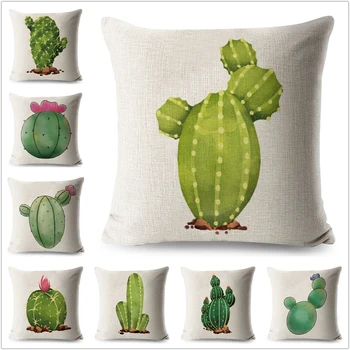 Akvarel Kaktus obliečka na Vankúš Rastlín Bielizeň 45*45 cm Štvorcový Vankúš na Gauč Domov Dekoratívne Vytlačené Hodiť Vankúš