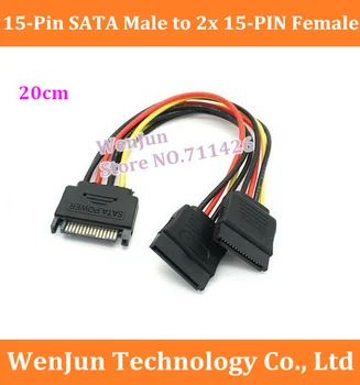 SATA 15-pin Male na 2 SATA 15-pin Žena Y - Splitter Pevného Disku Napájací Kábel 1-2 predlžovací Kábel