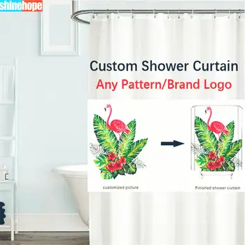 Vlastné Akýkoľvek Vzor Sprchový Záves Nepremokavé Polyesterové Tkaniny 8 Veľkosti Prispôsobené Zvierat,Kvet,Listy,Cartoon Kúpeľňa Záclony