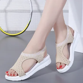 2020 Lete Ženy, Sandále módne dámske Klin Sandále dámske Sklzu Pohodlné Elastické Kapely Ploché Sandále ženy veľkosť 35-45