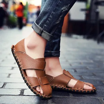 Módne Originálne Kožené Sandále Lete Mužov Mládež Trend Príležitostná Obuv Dospelých Mužov Priedušná Základné Vysokej Kvality Zapatos Hombre