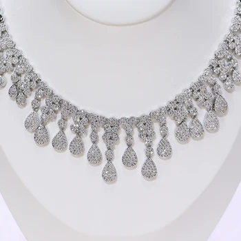 Mikro-nastavenie strapec zirconia náušnice a náhrdelník nastaviť svadobné šperky set svadobné doplnky, párty šaty, šperky X-0055