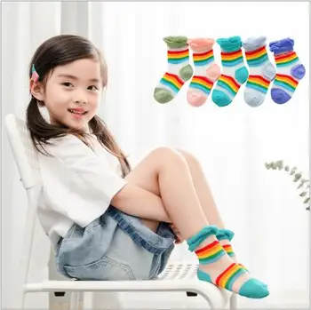 5Pairs Pack detské ponožky veľkoobchod 2020 lete nové deti ľadu ponožky rainbow úsmev baby ponožky