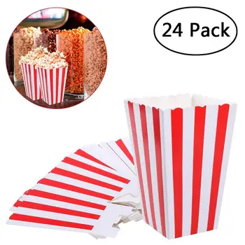 24pcs Popcorn Boxy Držiteľ Kontajnery, Obaly Papierové Tašky Prúžok Box pre Film, Divadlo Dezert Tabuľky Svadobné Zdvorilosti (Červená)