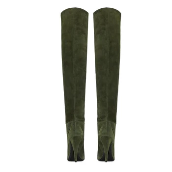 Arden Furtado 2018 jeseň zimné móda kužeľ podpätky vysoké podpätky 10 cm zelená čierna semiš kolená vysoké skladaný, topánky sexy dámske topánky