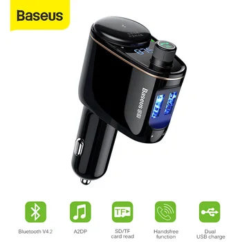 Baseus FM Modulátor Bluetooth 5.0 Bezdrôtový Car Audio MP3 Prehrávač pre zapaĺovač Splitter Auto Nabíjačka Telefónu