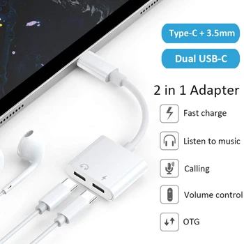 Dual Typu C, USB C Splitter s DAC 2 v 1 Audio a Plnenie Converter Adaptér pre Pixel 2 3 4XL Galaxy s rezacím zariadením S10 9 8 Huawei P30 Pro