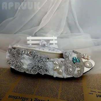 Luxusné krištáľové perly svadobné svadobné bytov topánky nevesta ručné plus veľkosť 41 42 princezná dámy dievča, hostiny, párty večera byty