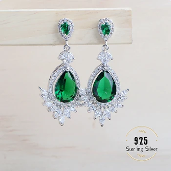 Ženy Striebro 925 Svadobné Šperky Sady Kvapka Vody Zeleným Zirkónom Šperk Pre Svadobné Náušnice, Prstene, Náramky, Náhrdelník S Príveskom