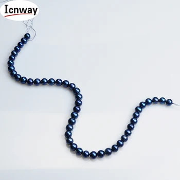 Prírodné AA+ okrúhle modré Sladkovodné Perly 9-10 mm 15inches DIY náhrdelník náramok náušnice ping Veľkoobchod