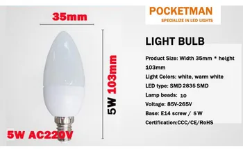 6pcs/Veľa led Sviečka Žiarovka E14 LED Lampa Vnútorné Svetlo 220V-240V 5W LED Luster Teple, Studená Biela, Pre Domáce Dekorácie