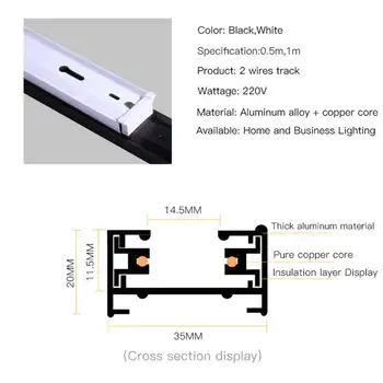 2pieces/Veľa 0,5 M Trať Železničná pre LED track svetlo Lampy, Osvetlenie Univerzálny hliníkový 2-vodič Železničných pre šatstvom Železničnej Konektor