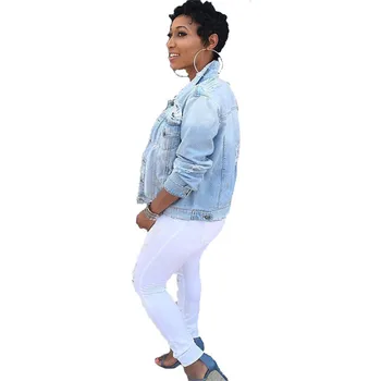 2020 Ženy Jeseň Fashion Plus Veľkosť 5xl Jeans bundy pre wome Bežné Streetwear Lady Denim Rozbité Voľné Štýl Žena Základný Náter