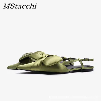 Mstacchi bowknot ukázal prst ploché topánky sexy pracky popruhu jednej dámy topánky príležitostné letné tartan vzor strana topánky 2021 nové
