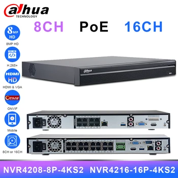 Dahua PoE NVR 8CH 16CH 4K NVR4208-8P-4KS2 NVR4216-16P-4KS2 s HDD PoE Port 8MP H. 265 2 SATA pre IPC IP Kamera Bezpečnostný Systém