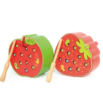 Jablko Jahoda Deti Drevené Hračky Chytiť Hry Worms s Magnetickým Stick Montessori Vzdelávacích Tvor Bloky Interaktívne Hračky