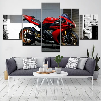 Plátno na Stenu Umenie HD Vytlačený Plagát Modulárneho Rámu Moderný Motocykel Obrázok 5 Kusov Preteky Moto Lakovanie Domova Pre Obývacia Izba