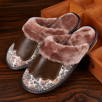 Mntrerm Módne Teplé Cowhide prírodné kožušiny papuče mužov domov topánky zimné Originálne Kožené papuče plus veľkosť halová obuv pár