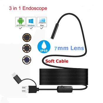 Typ-C, USB 720P 7mm Endoskopu Fotoaparát 1M 2M 3 V 1 Kamera Android Borescope Pre Smart Telefón, PC, Notebook Otoscope Inšpekčnej Kamery