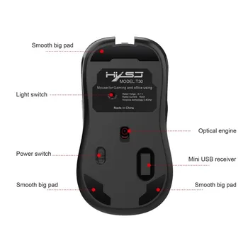 Bezdrôtová Myš T30 7 Tlačidlo 3600 DPI Nabíjateľná Stlmiť Myš S TYP-C Adaptér USB Prijímač Pre Macbook Notebook Hráč Hier