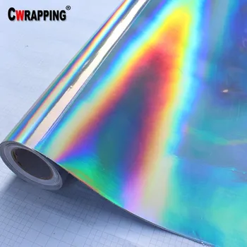 Chrome Silver Laser Car Wrap Fólia Holografické Rainbow Nálepky Zmena Farby DIY Automobily Obtlačky List Auto Styling 152x300cm