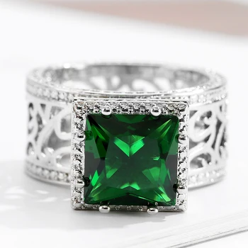 2019 Kvalitnú Módu Zelená Kamenný Kruh, Strieborná Farba Duté Sa Maansteen Námestie Prstene pre Ženy Zapojenie Šperky Krúžok Darček
