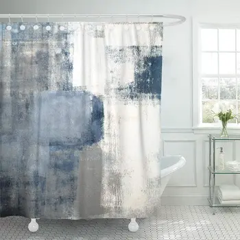 Nepremokavé Dekoratívne Kúpeľňa 72 x 78 cm Sivá Súčasného Modrá a Sivá Abstraktná Maľba Biela Sprchový Záves