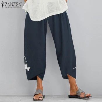 Vintage Bavlna Hárem Nohavice dámske Vytlačené Nohavice ZANZEA 2021 Bežné Elastický Pás Pantalon Žena Jeseň Kvaka Plus Veľkosť 5XL