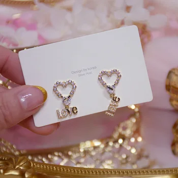 14k Reálne Pozlátené Módne Šperky Crystal Love Vynikajúce Sladké Stud Náušnice pre Ženu Dovolenku Strany Elegantné Náušnice