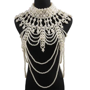 Retro rozšírené Perly Crystal Telo Šperky Reťazca Sexyhandmade korálkové Ženy, Svadobné svadobné šaty veľké náhrdelník šperky Accessor