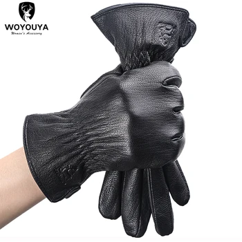 Značka fashion ovčej pánske rukavice,Udržiavať v teple, pánske zimné rukavice,Pohodlné čierne pánske kožené rukavice-8020