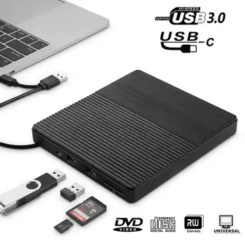 USB 3.0/Typ-C Externá DVD Disk Optická jednotka prenosné DVD RW, CD napaľovačka Suppot SD karty, Čítačka pre Mac Notebooku Windows PC