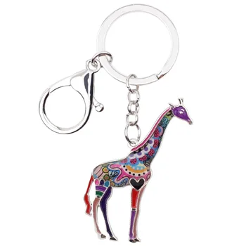 Bonsny Smalt Kovové Afrike Jungle Žirafa Kľúč Reťazca Krúžok Keychain Zobrazili Kľúčové Tlačidlá Pre Ženy Dámy Taška Auto Novinka Šperky Darček Bulk