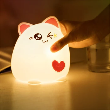 Dropshipping LED Nočné Svetlo Mačka Zvierat USB Nabíjanie Silikónové Cartoon Škôlky Lampa Dieťa Nočné Lampy Deti Narodeninám Hračka