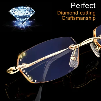 Diamantom Opracovaný bez obrúčok Okuliare na Čítanie Ženy Kvalitné Módne Značky Luxusné Anti-modré svetlo Presbyopic Lady Okuliare Q104