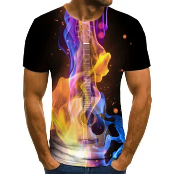 2021 Nové T-shirt pánske Hudby Symbol T-shirt 3D Gitara T-shirt Vytlačené Gotický Anime Oblečenie-Krátke rukávy T-shirts 110-6XL