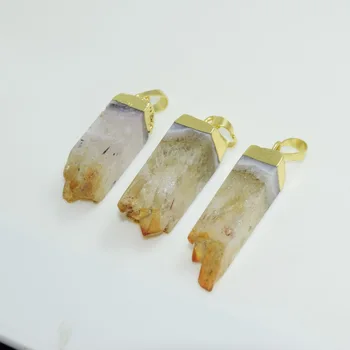 Žltý Obdĺžnik kameň stĺpec druzy prívesok šperky čo 2021 ženy kúzlo prírodných geode druzy surového kameňa s gold plating