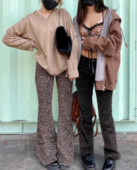 Y2K Leopard Tlač Obličkového Nohavice E-dievča Slim Zviera Tlače Vysoký Pás Dlhé Nohavice Wild Jeseň 90. rokov Oblečenie Vintage Oblečenie, Streetwear