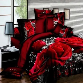 3d Butterfly/ red Rose / jacquard svadobné dekorácie 4pcs 2-3 osoby, Posteľou King size 1 Perinu+1 plech+2 pillowcovers 31