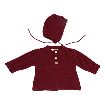 2020 Dievčatká Pletený Sveter vrchné oblečenie na Jar Dievčatá Pletený Kabát+klobúk 2 ks, Baby, Dievčatá, Deti Bundy Vlna Pletené Bundy