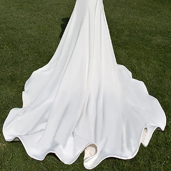 Biele Elegantné Svadobné Šaty Jednoduché, O-Krku Čipky, Výšivky bez Rukávov Zips Šifón Súd Vlak Luxusné Lady Nevesta Šaty TS283