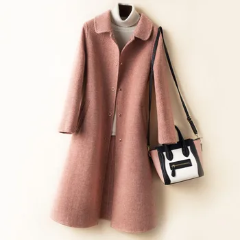 2019 Zimné vlnené kabát ženy obojstranné dlhé vlny kabát Nový kórejský vrchné oblečenie Manteau Femme Hiver Elegantné Casaco Feminino P4