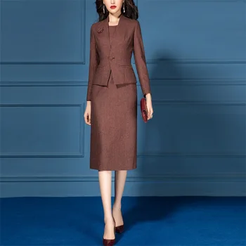 2020 Nové Módne Jar Jeseň Šaty, Obleky, Ženy Nastaviť Vintage Elegantná Bunda Slim Šaty Formálne Office Business Dámy Pracovné Oblečenie