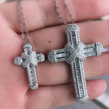 Luxusné Dvoch veľkostiach Nádherné Biblie Ježiš Kríž Náhrdelník Prívesok pre Ženy, Mužov Kríž Kúzlo 925 silver Simulované Diamantové Šperky