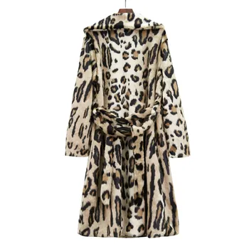 Ženy Leopard Tlač Trendy vrchné oblečenie Zase dole Golier Bežné Vintage Dlhý Výkop 2020 Jeseň Zima Žena Vlna & Zmesi Kabát