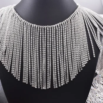 1yard najluxusnejších Fringe výbava 10cm dĺžka strapec s kamienkami crystal svadobné šaty pás appliques necklines šitie záplaty