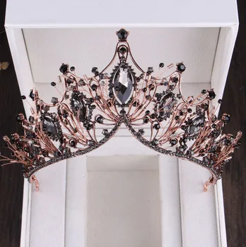 Barokový Black Crown Crystal Pearl Svadobné Tiaras Drahokamu Sprievod Diadem Svadobné Doplnky Do Vlasov Nevesta Hlavový Most Tiara De Noiva