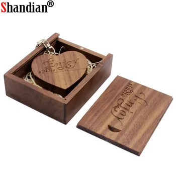 SHANDIAN LOGO prispôsobené drevené Srdce USB + BOX Flash kl ' úč 32 GB, 16 GB 8 GB 4 GB Memory Stick fotografovanie svadobné dary