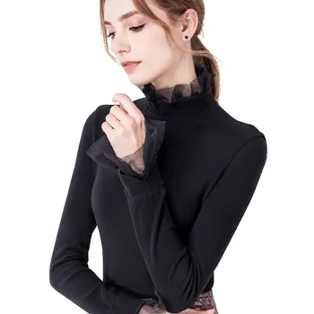 Kórejský Patchwork Oka Viskóza Sveter 2019 Nové Jeseň Zima Svetlice Rukáv Oblečenie Žien Top Mujer Slim Klesnutie Tričko M97811